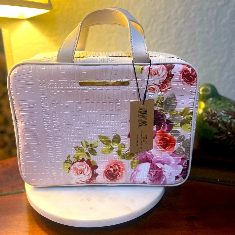 NWT Steve Madden Logo Floral
Weekender Cosmetic Case-Bone - Picture 1 of 7